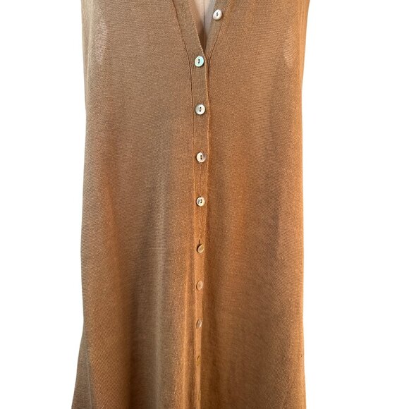 2/$30 ZARA M Sleeveless V Neckline Button-Down Camel Linen Blend Midi Dress - Picture 6 of 16